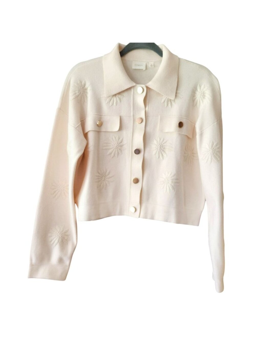 Cyrus Women's Small Cream Floral Embroidered Button Up Cardigan Sweater Jacket